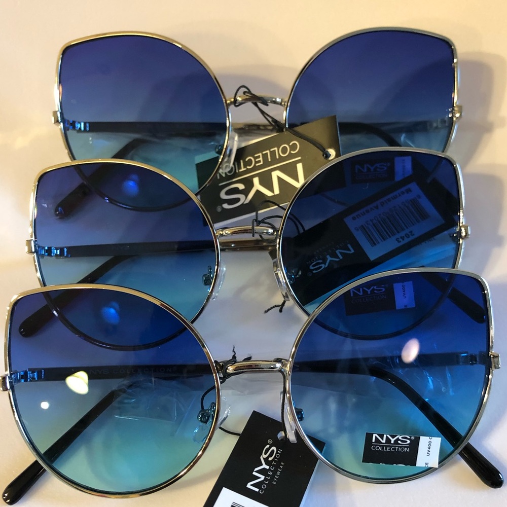 Retro Cat eye Silver framed blue ombré sunglasses
